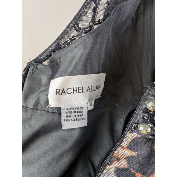 Rachel Allan 4072 Animal Print Beaded Halter Cocktail Prom Dress Tulle Black 8 - Picture 13 of 16